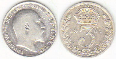 1907 Great Britain silver Threepence A001147